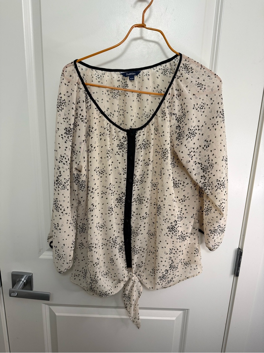 Reitmans Cream and Black Speckled Hearts Sheer Blouse